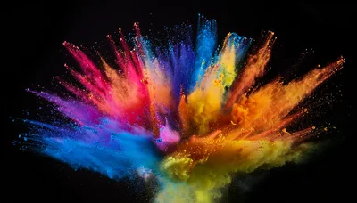Vibrant Multi-Colored Powder Explosion Against Black Background