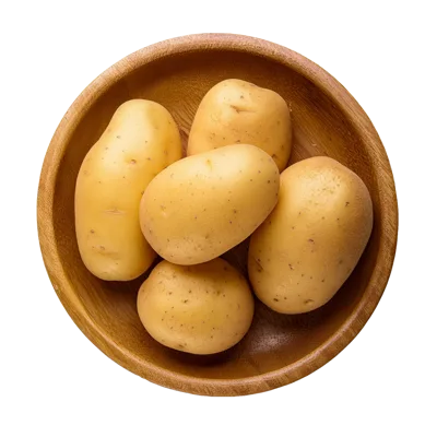 Fresh Raw Potatoes In A Wooden Bowl