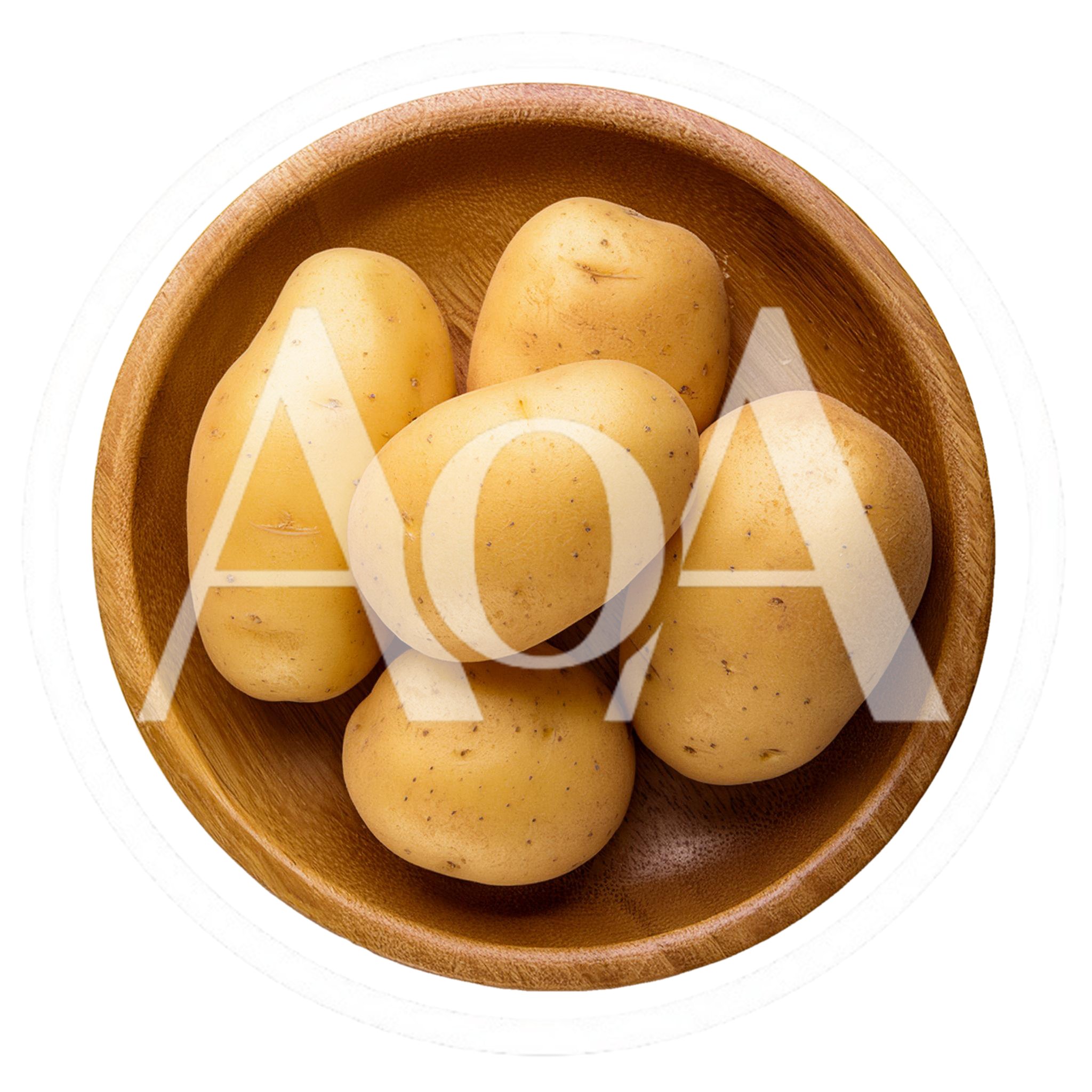 Fresh Raw Potatoes In A Wooden Bowl