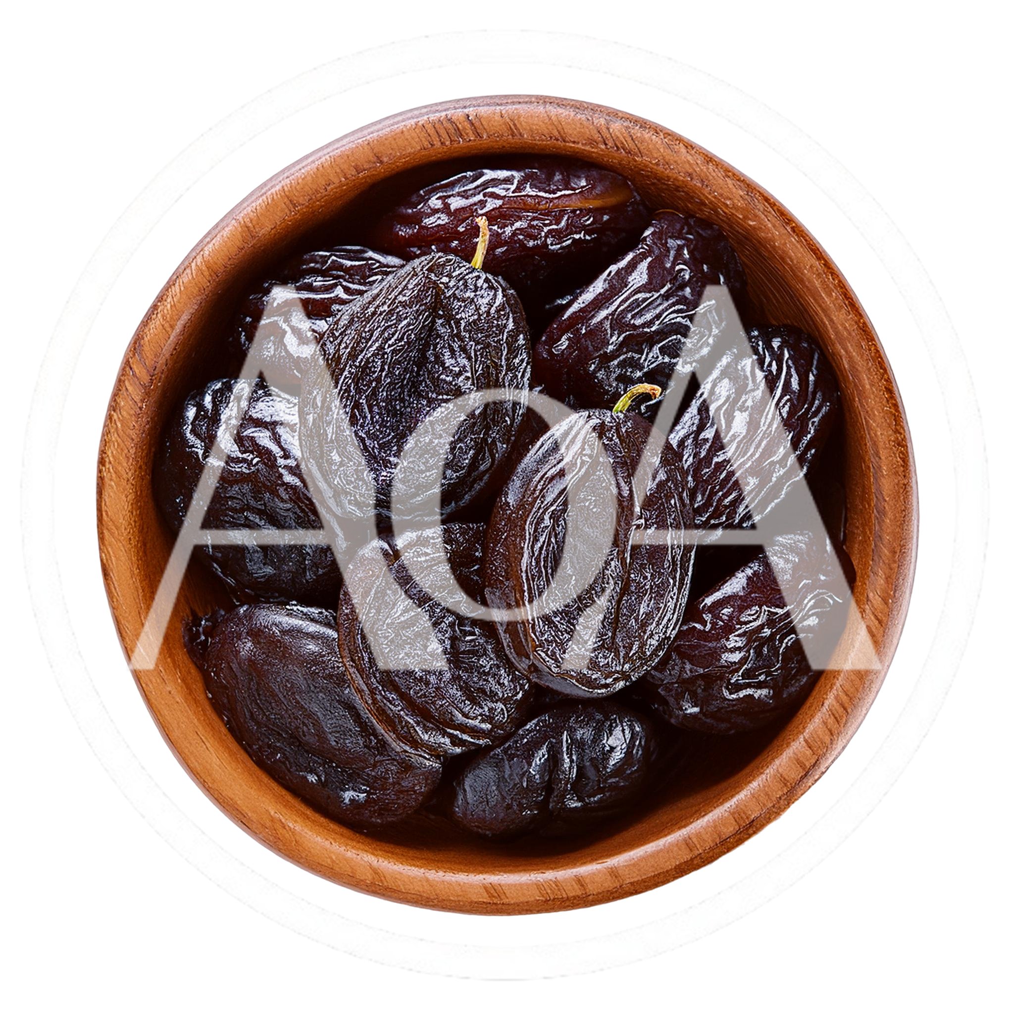 Dried Prunes in a Wooden Bowl