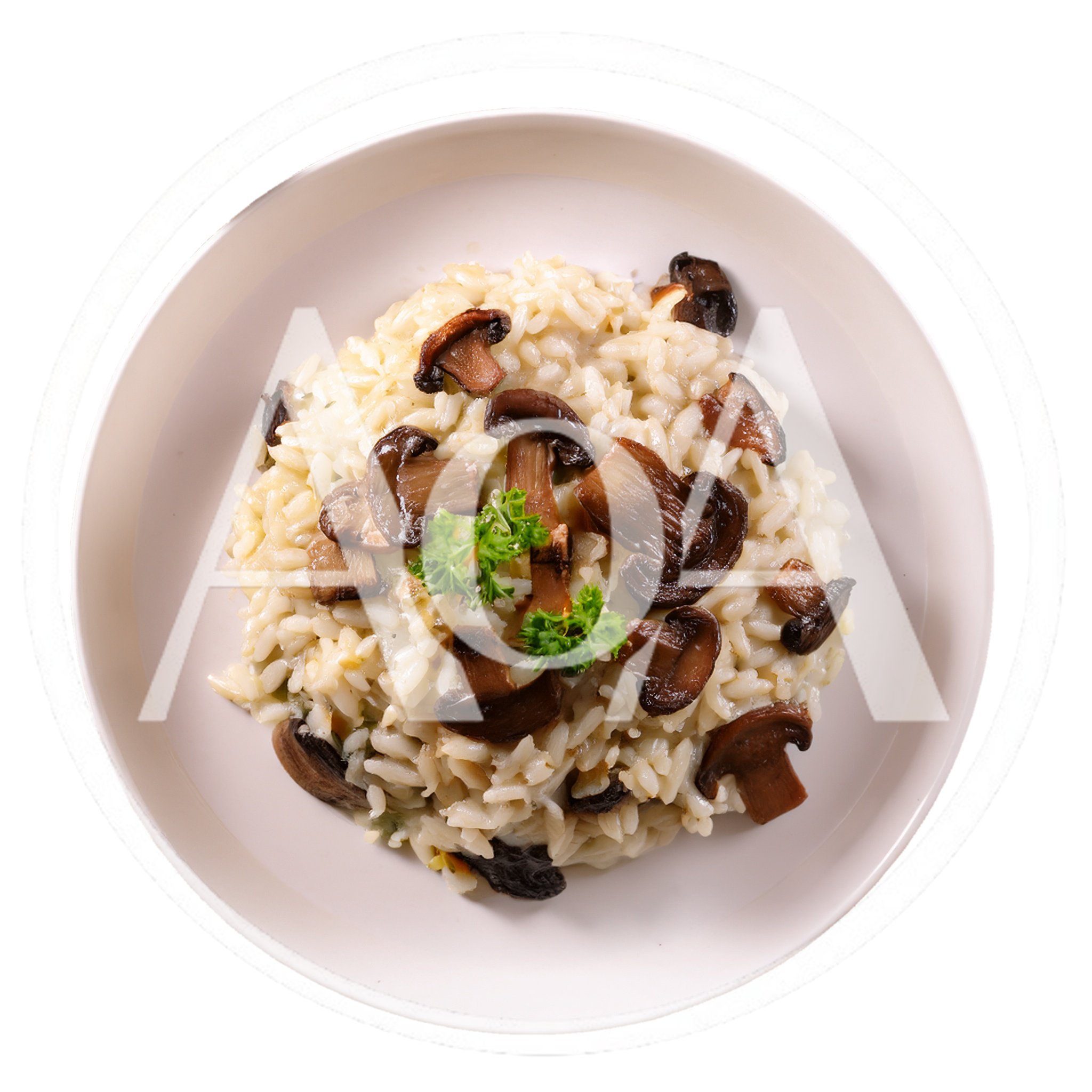 Mushroom Risotto Served On A White Plate