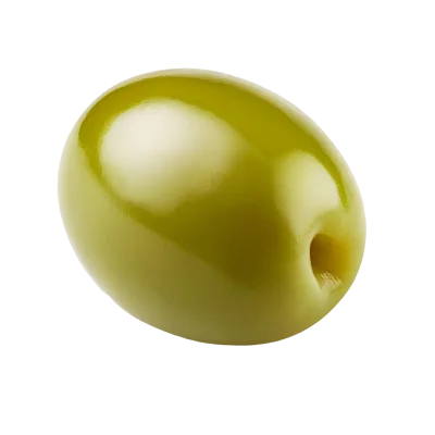 Single Pitted Green Olive Isolated On White Background