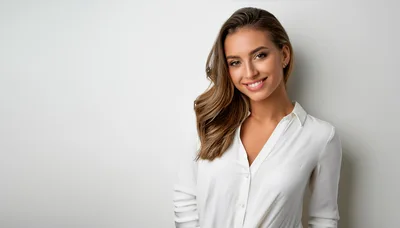 Portrait Of A Smiling Young Woman In White Shirt