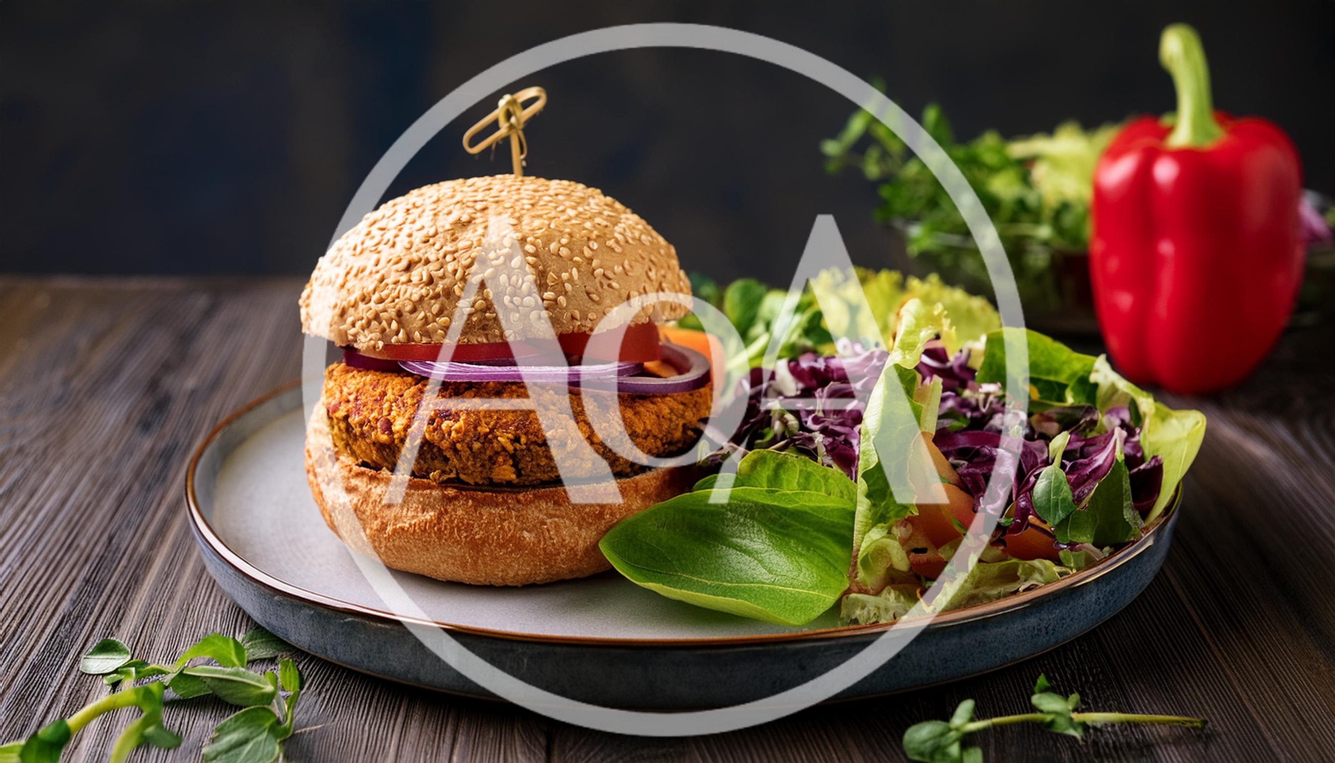 Vegan Burger With Fresh Salad On A Plate
