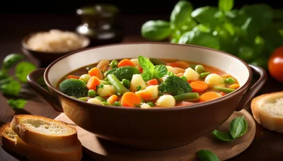 Bowl Of Fresh Vegetable Soup With Bread