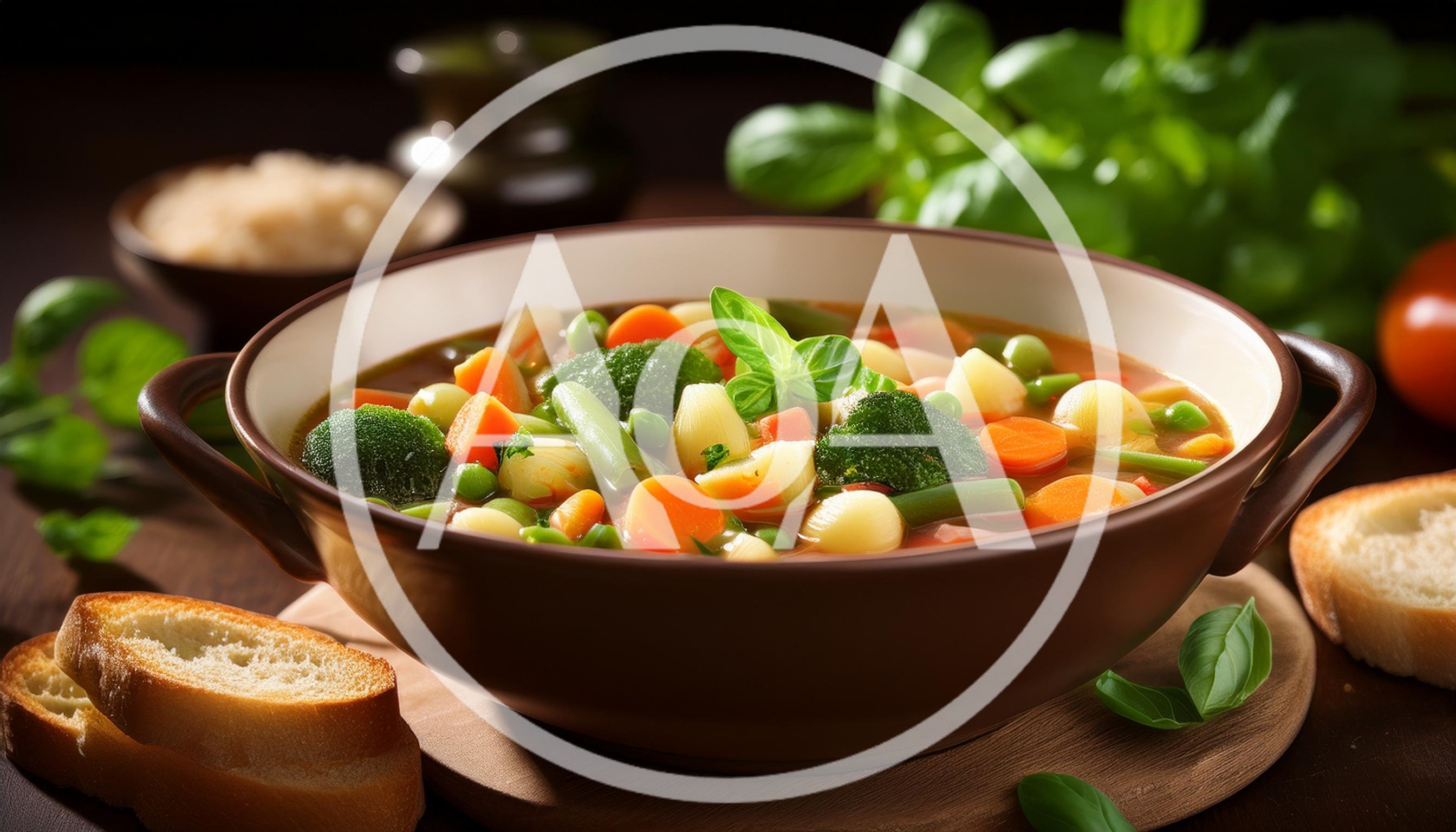 Bowl Of Fresh Vegetable Soup With Bread