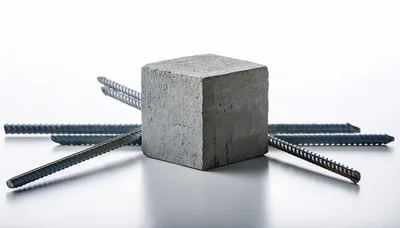 Concrete Cube Surrounded By Steel Rebar Rods