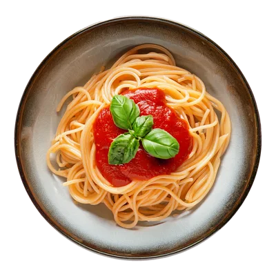 Spaghetti With Tomato Sauce And Fresh Basil Leaves