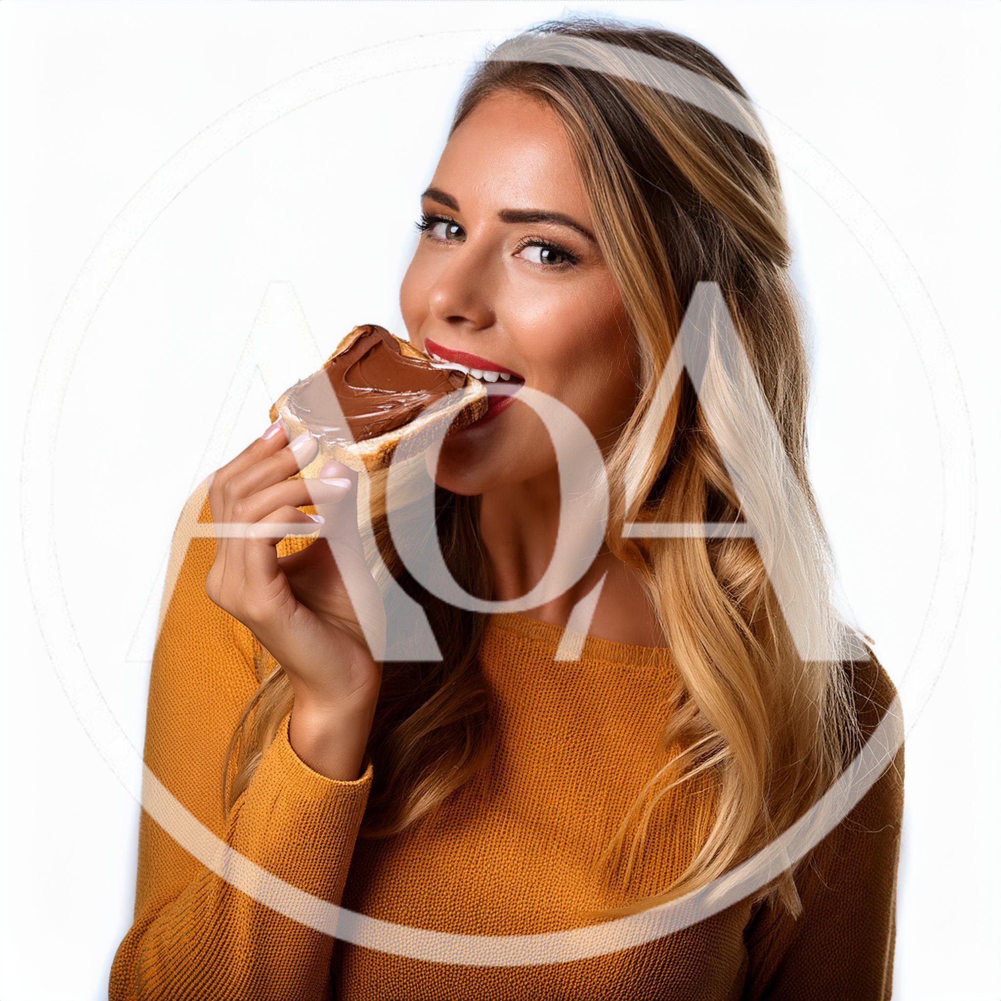 Young Woman Eating Toast With Chocolate Spread