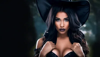 Portrait Of A Beautiful Woman Dressed As A Witch