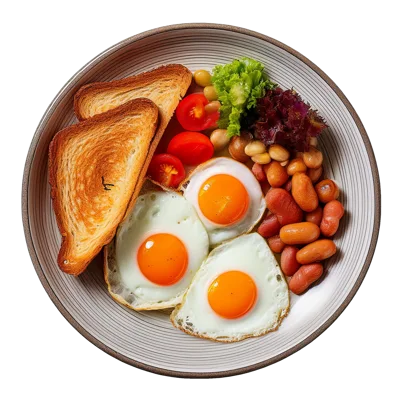 Full English Breakfast Plate With Eggs And Toast