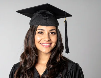 Smiling Female Graduate Wearing Cap And Gown