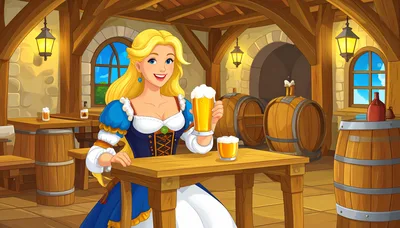Cartoon Tavern Maid Holding A Beer Mug