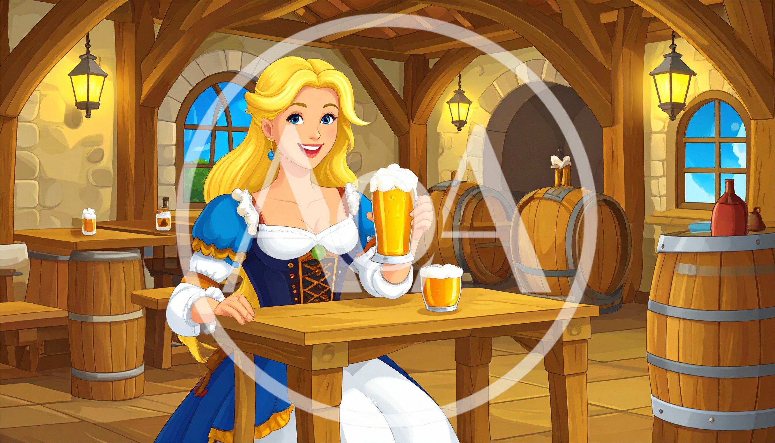 Cartoon Tavern Maid Holding A Beer Mug