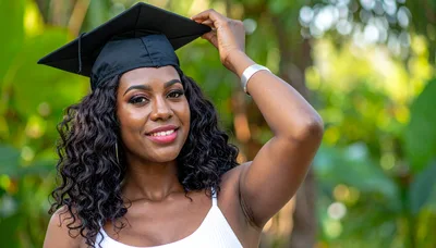 Young Woman Wearing Graduation Cap Outdoors