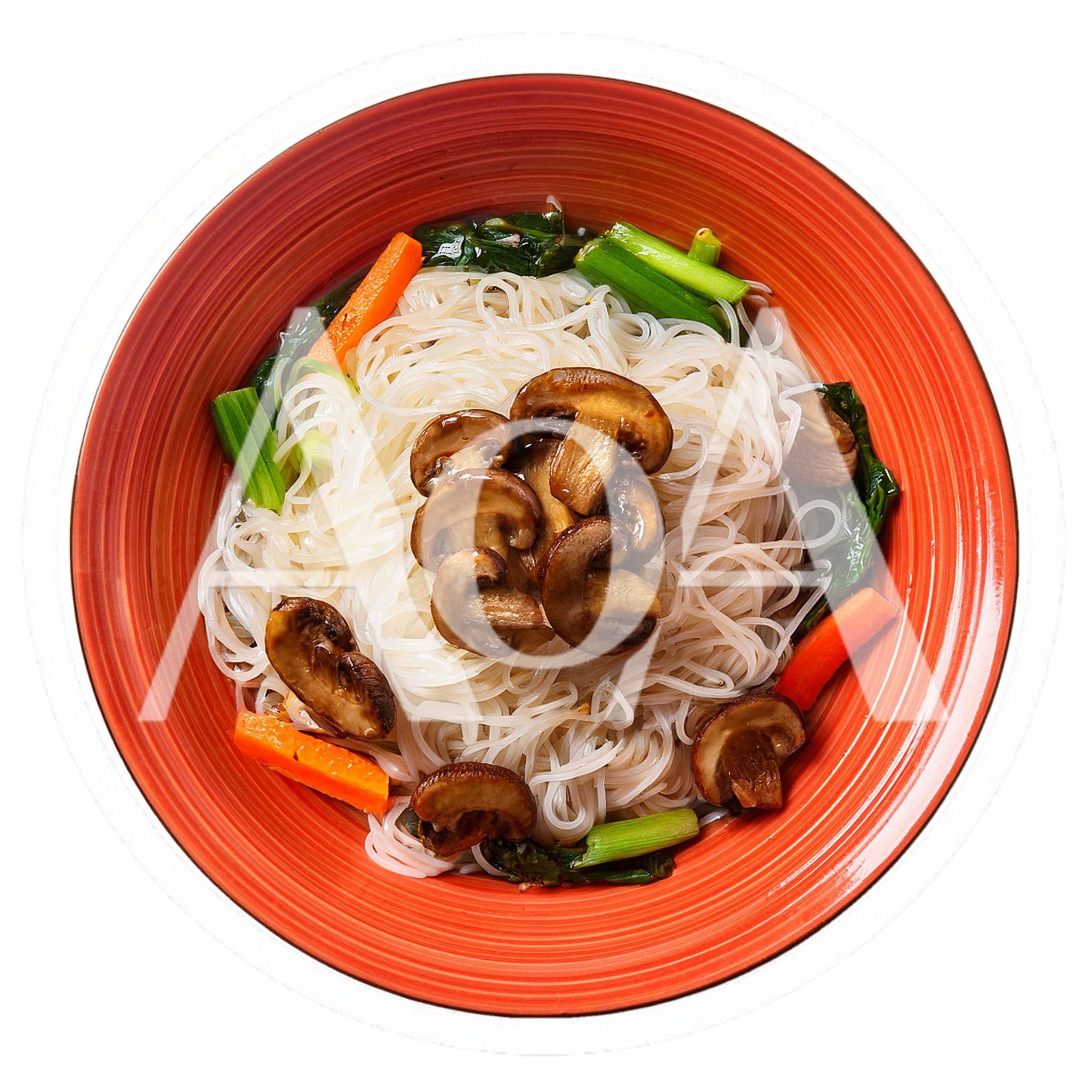 Bowl Of Rice Noodles With Mushrooms And Vegetables