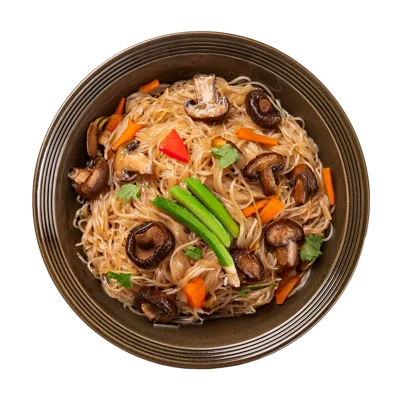 Stir Fried Glass Noodles With Mushrooms And Vegetables