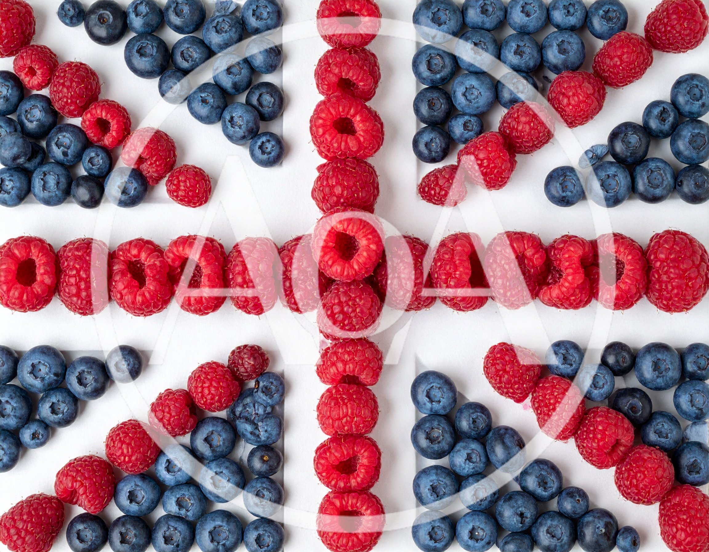 Union Jack Flag Made From Fresh Raspberries And Blueberries