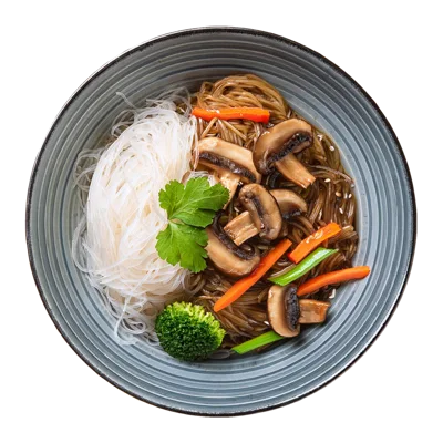 Bowl Of Glass Noodles With Mushrooms And Vegetables