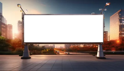 Blank Billboard Mockup In Modern City At Sunset