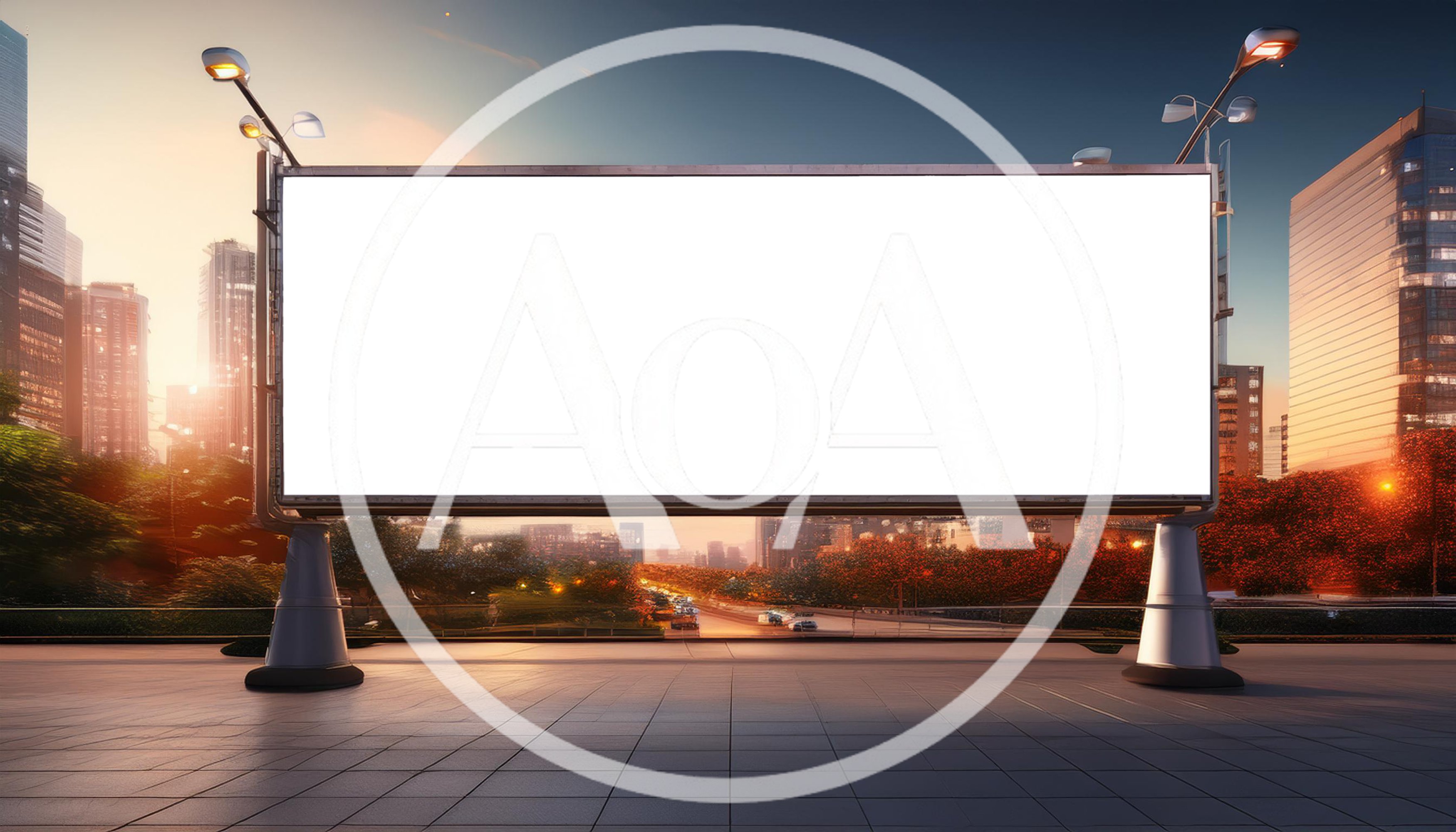Blank Billboard Mockup In Modern City At Sunset