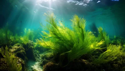 Vibrant Green Seaweed Swaying Underwater