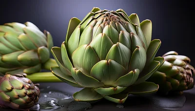 Fresh Green Artichokes on a Dark Surface