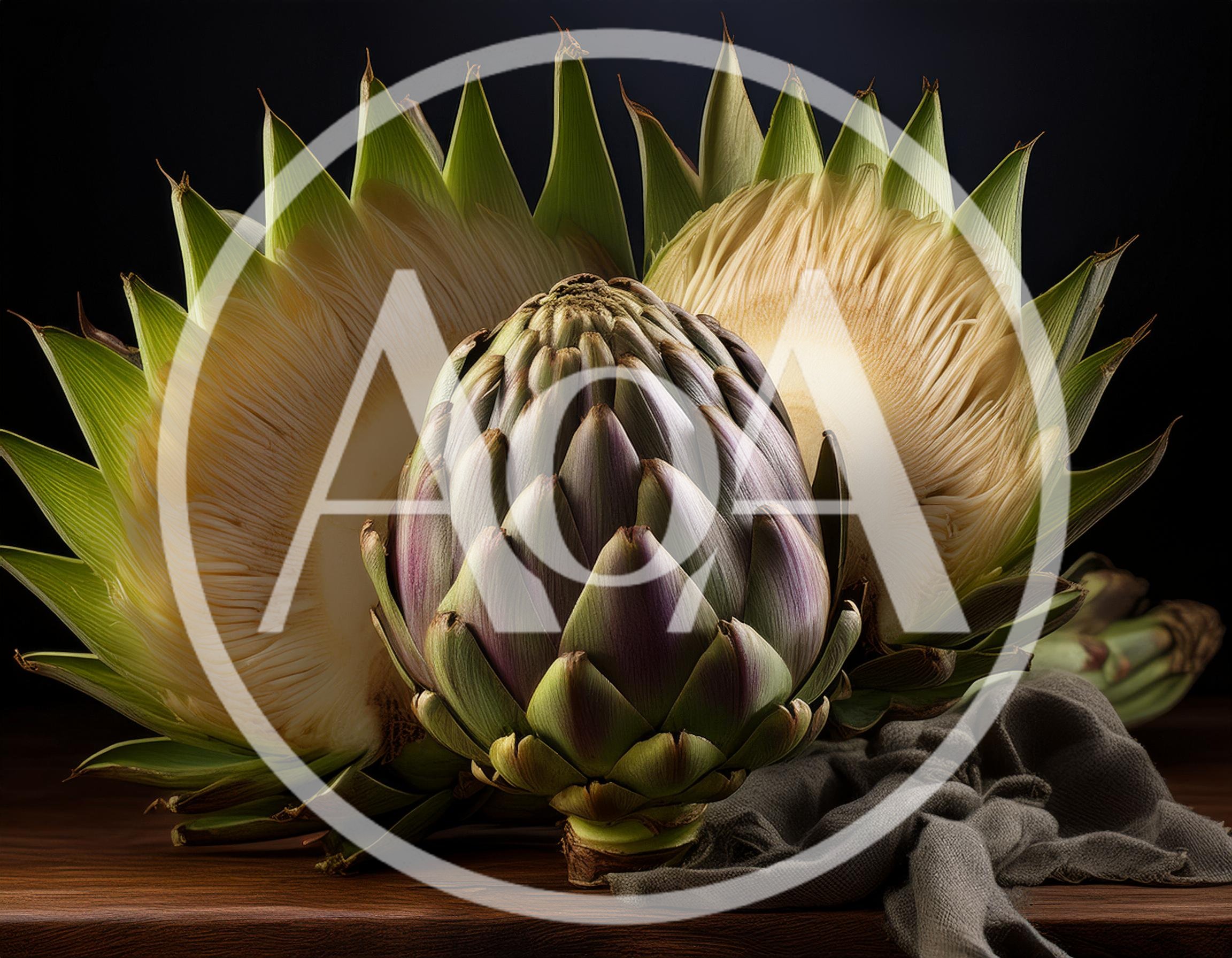 Whole And Halved Artichokes On A Wooden Table