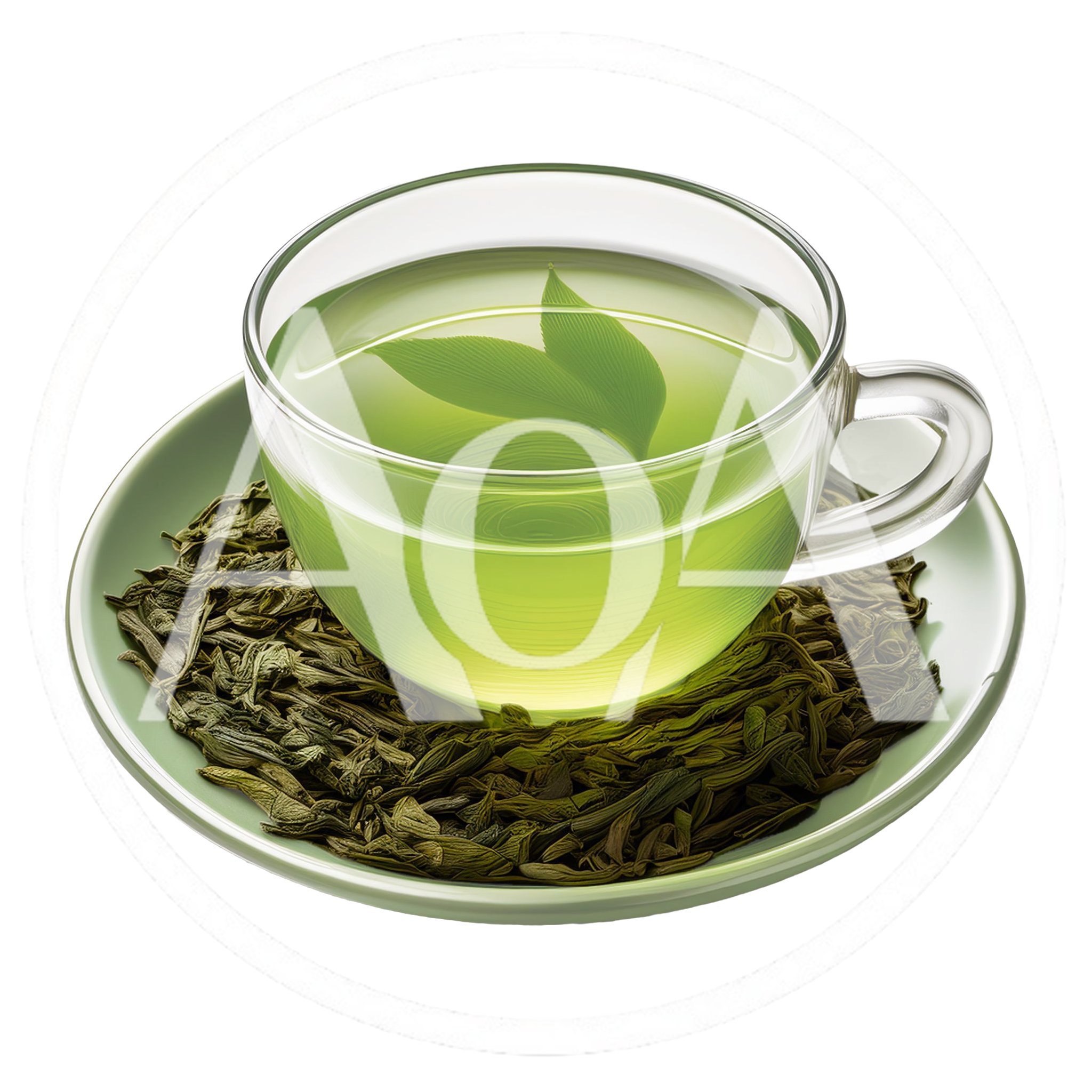 Glass Cup Of Green Tea With Loose Tea Leaves