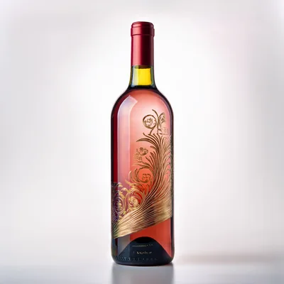 Elegant Rose Wine Bottle With Gold Embossed Design