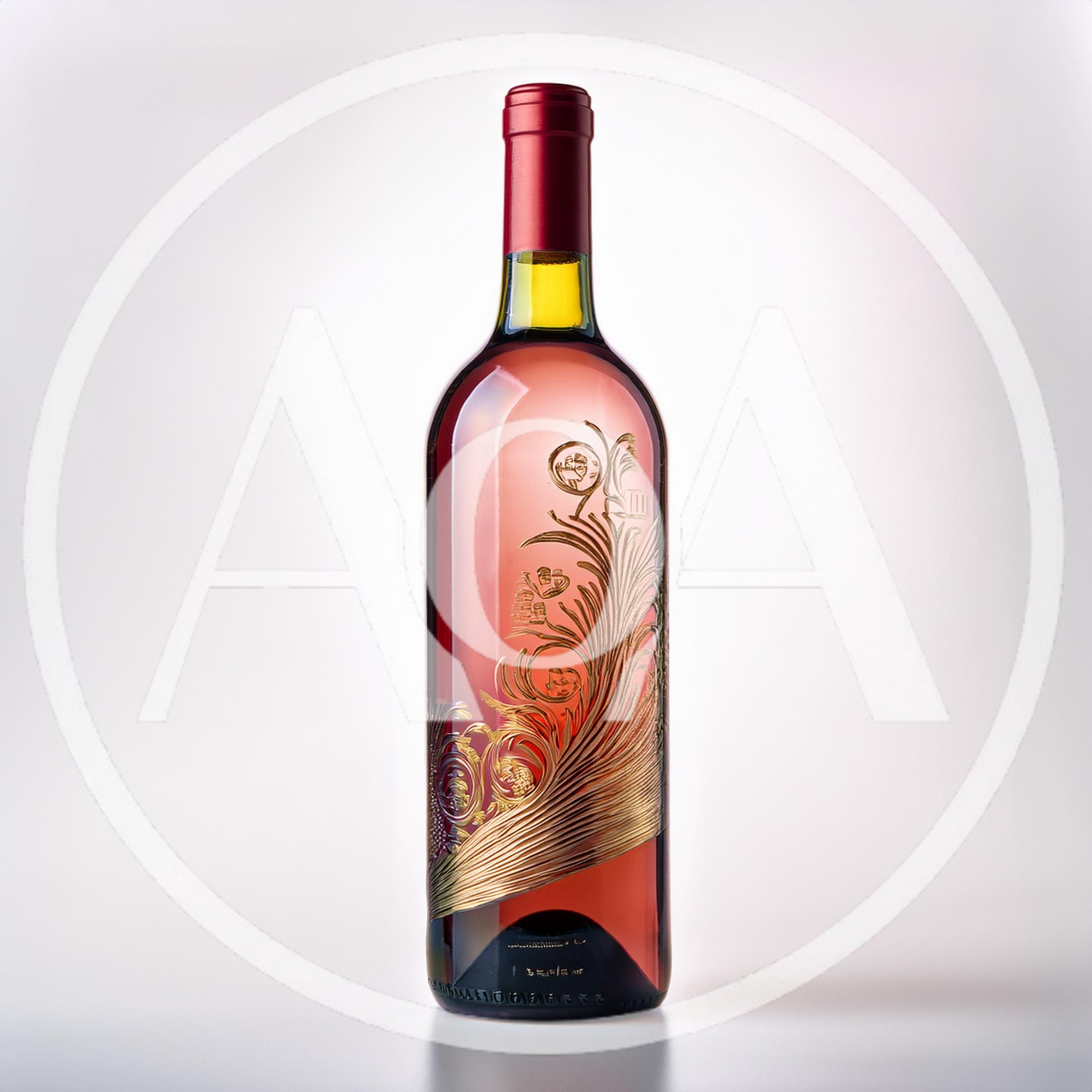 Elegant Rose Wine Bottle With Gold Embossed Design