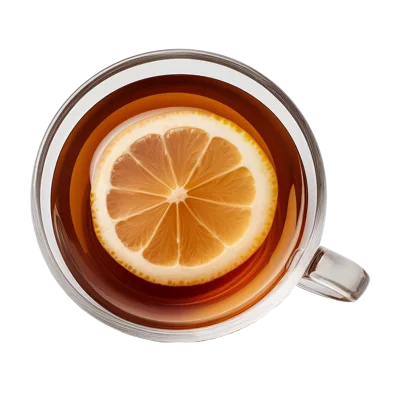 Top View Of A Glass Cup Of Tea With Lemon