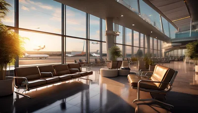 Modern Airport Terminal Lounge With Sunset View