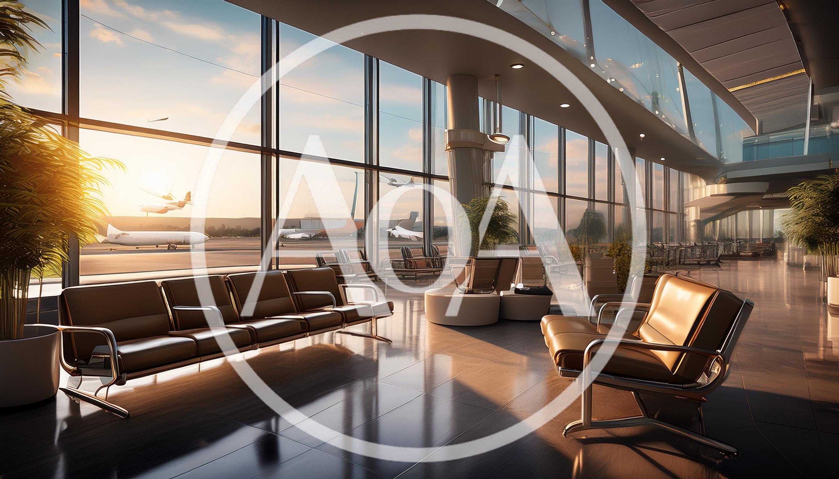 Modern Airport Terminal Lounge With Sunset View