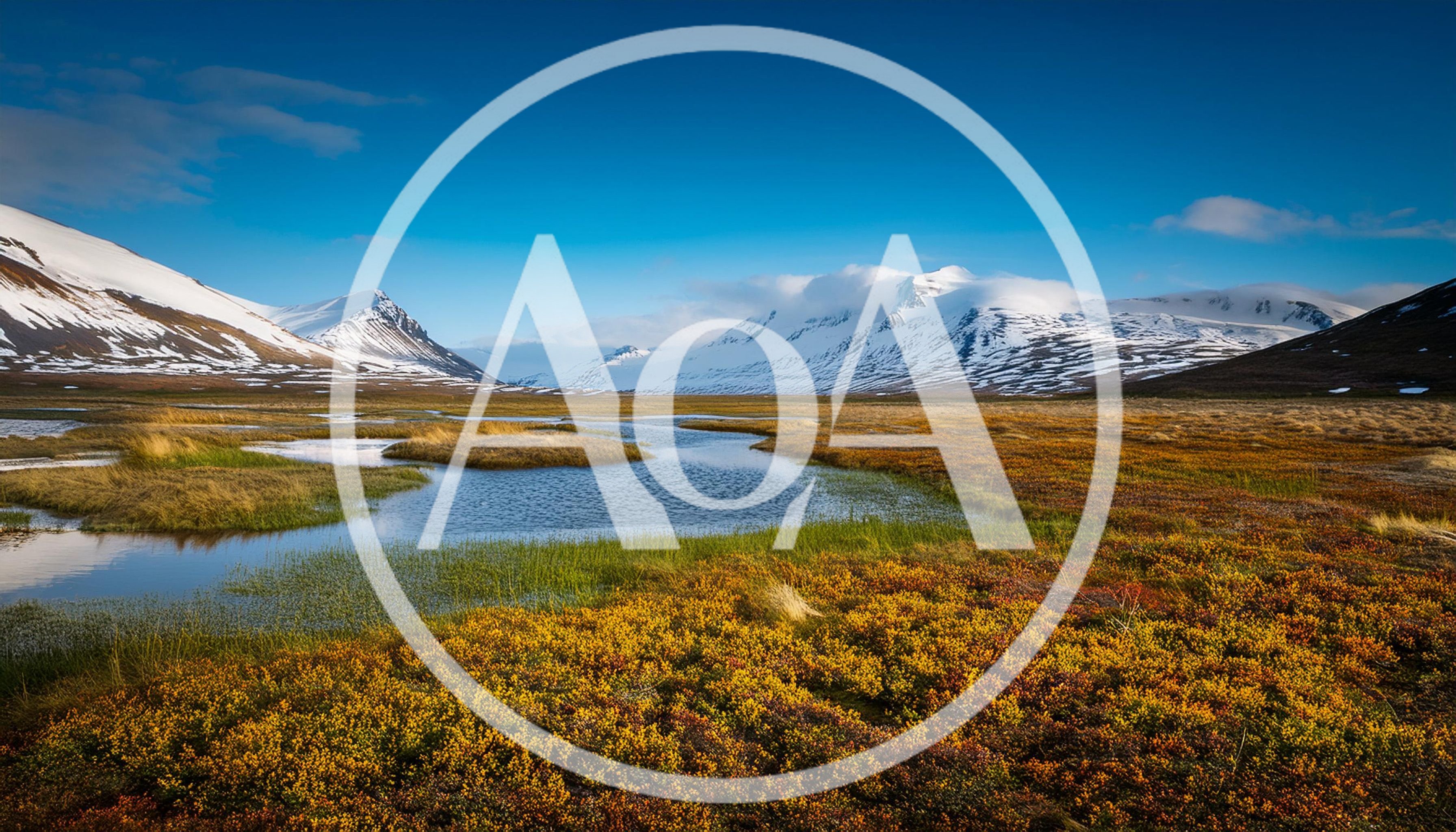 Autumn Tundra Landscape With Snow Capped Mountains