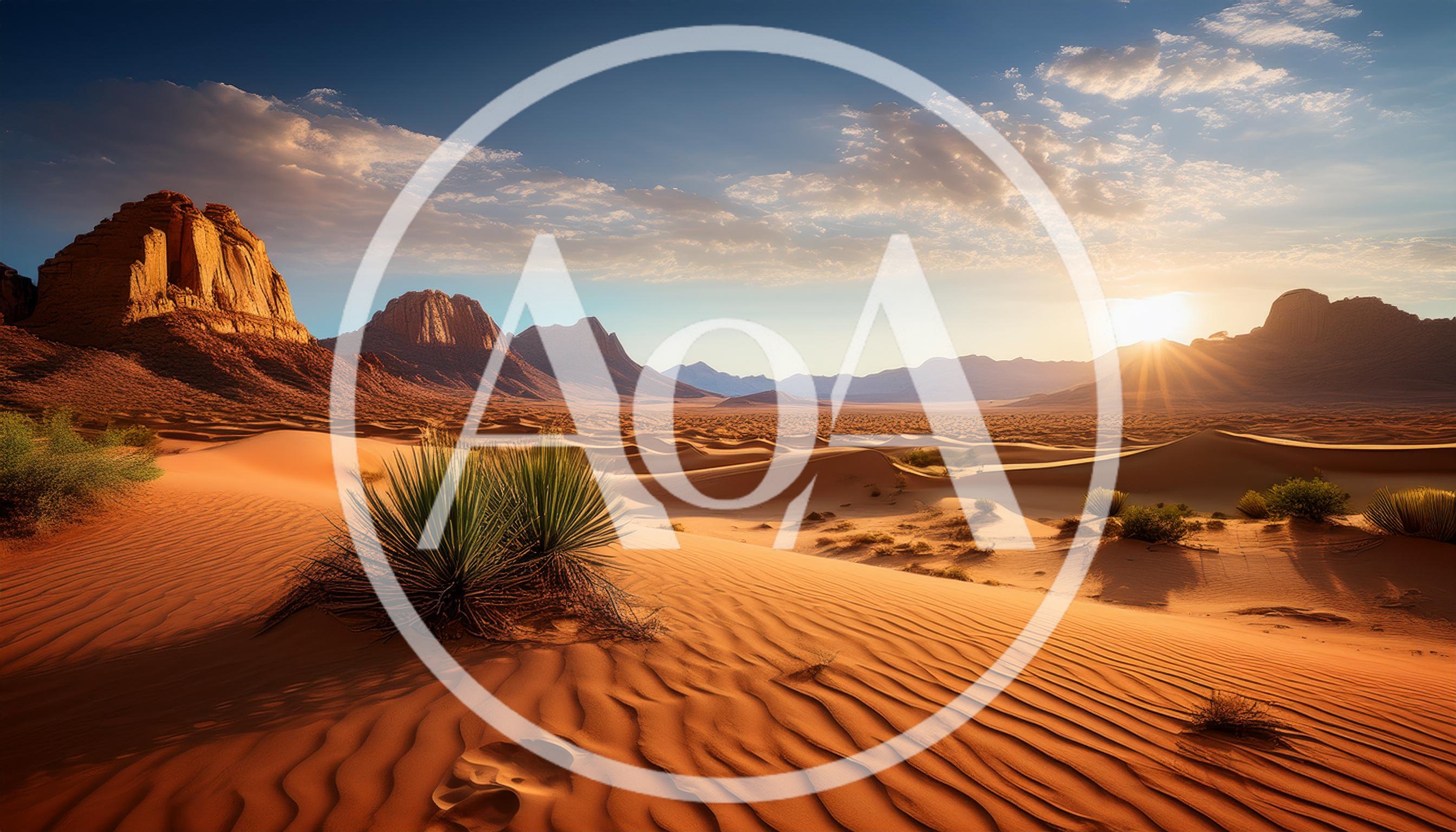 Sunset Over Vast Desert Landscape With Sand Dunes
