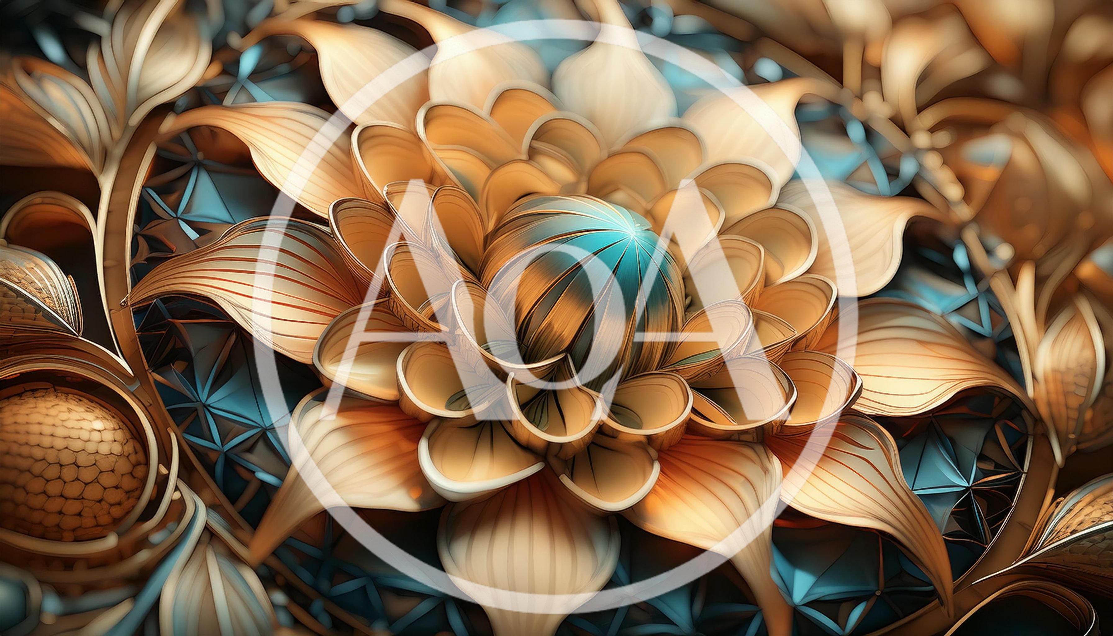 Abstract Golden Flower With Teal Geometric Background