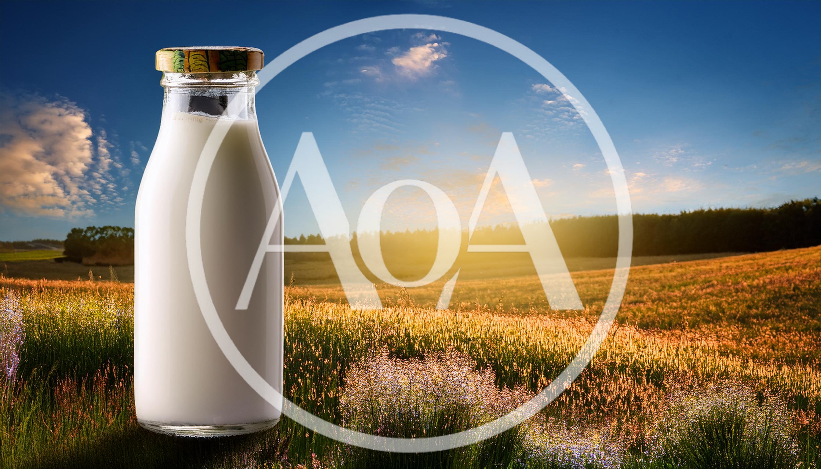 Glass Bottle Of Fresh Milk In A Sunny Meadow