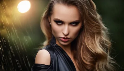 Portrait Of A Beautiful Woman In The Rain