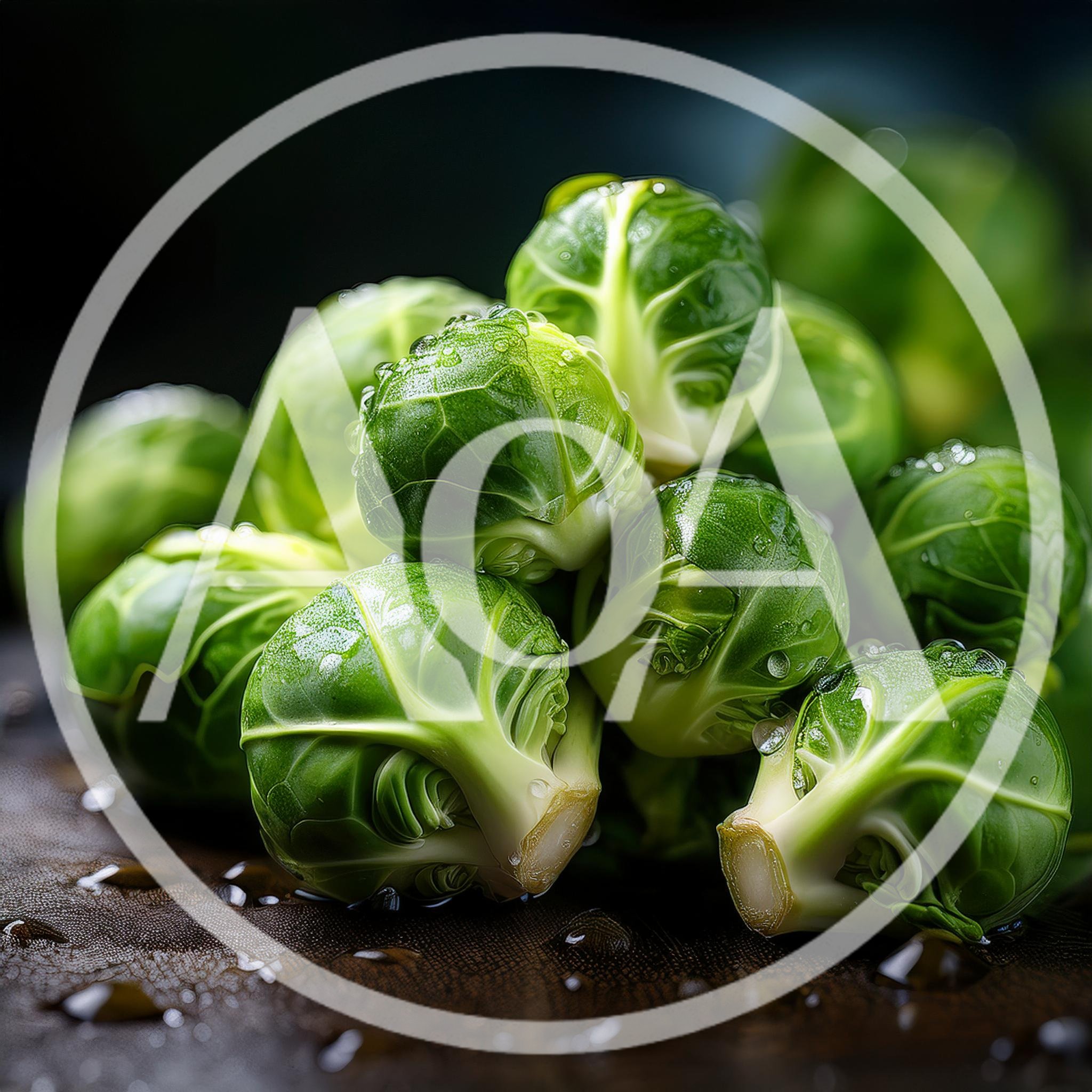 Fresh Green Brussels Sprouts on Dark Wooden Surface