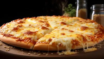 Freshly Baked Cheese Pizza On A Wooden Board