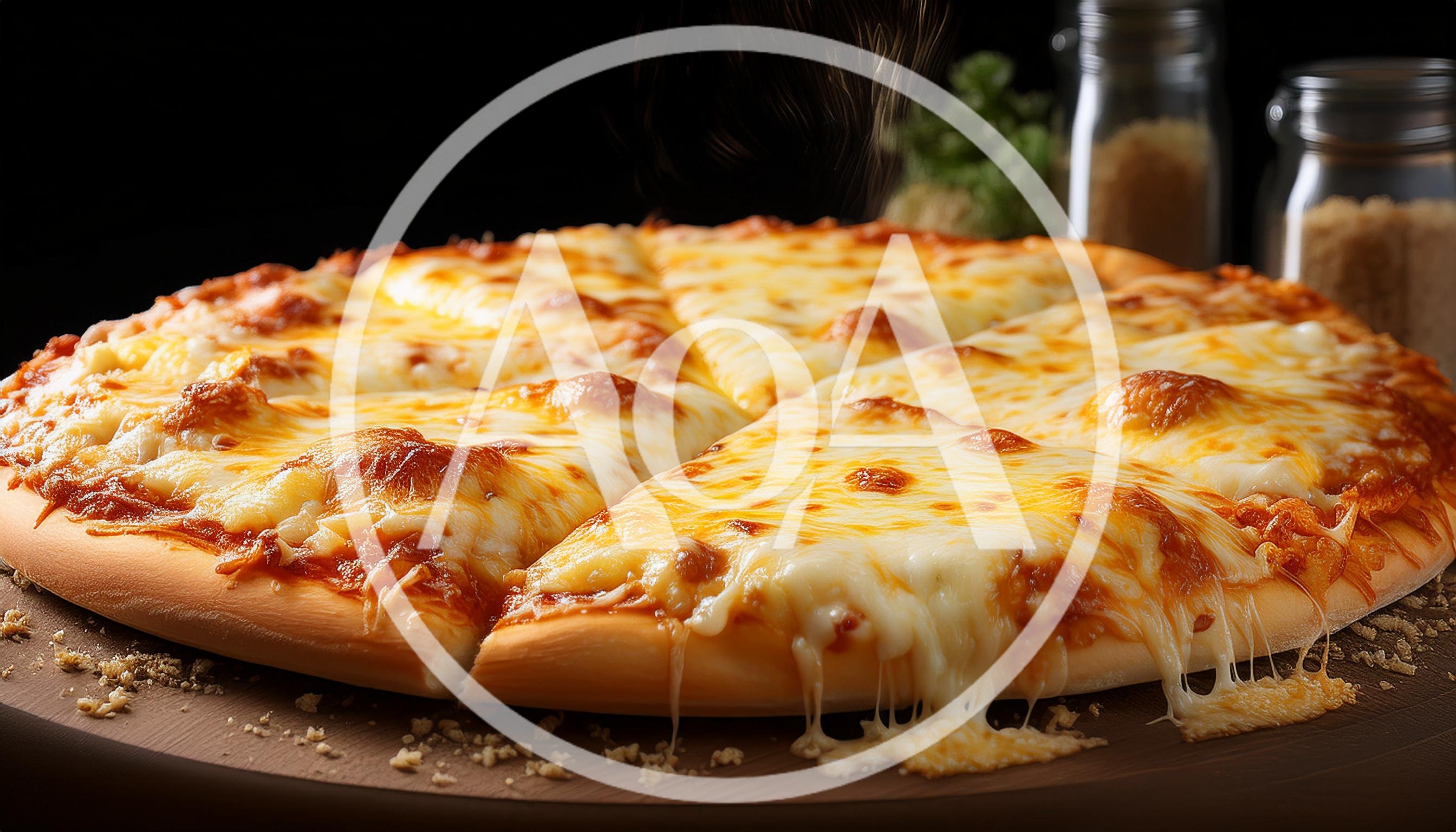 Freshly Baked Cheese Pizza On A Wooden Board