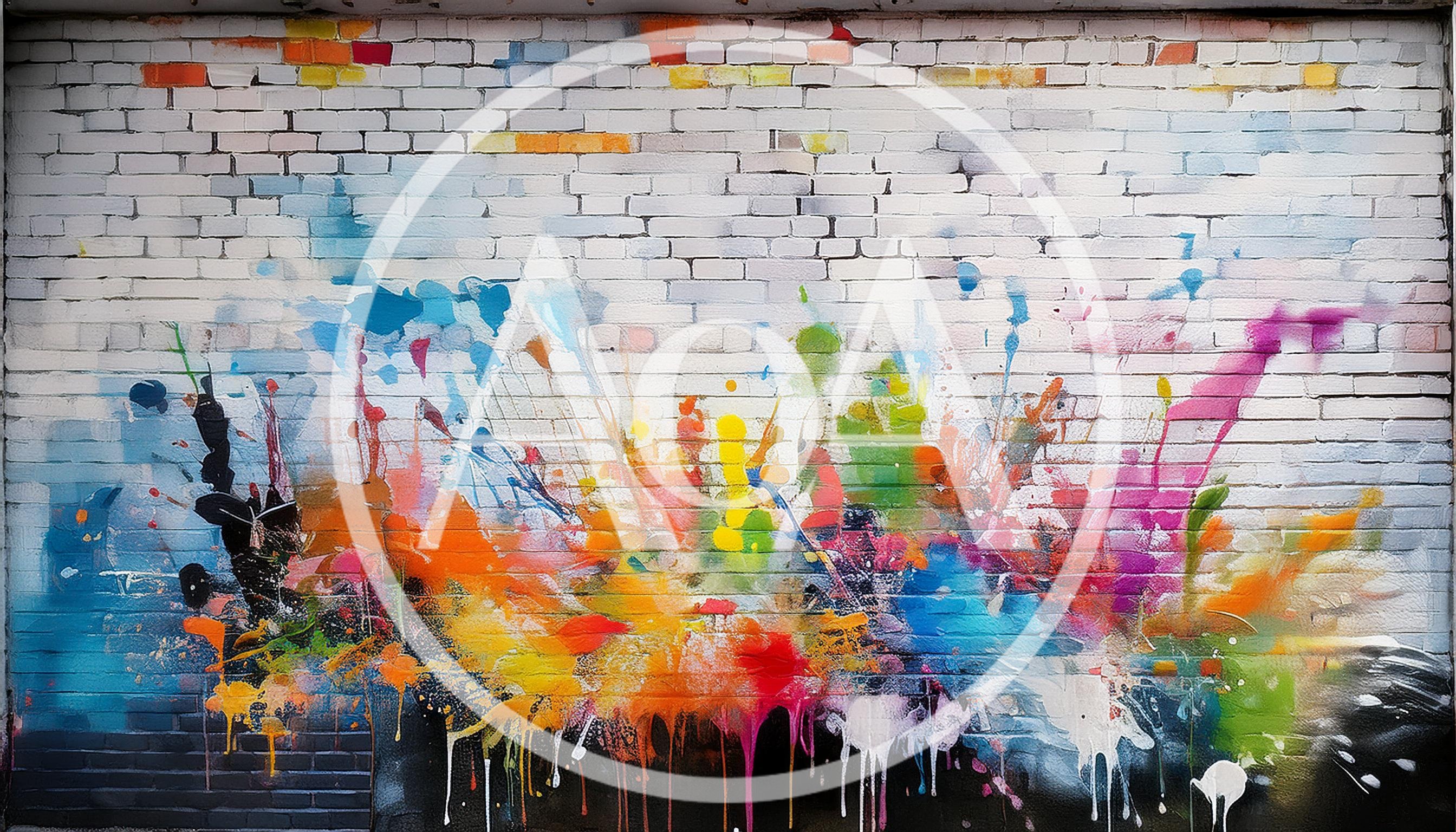 Vibrant Multi Colored Paint Splatter On Brick Wall