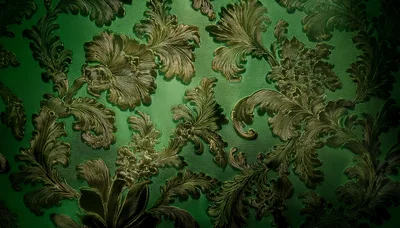 Elegant Green Damask Wallpaper With Ornate Floral Patterns