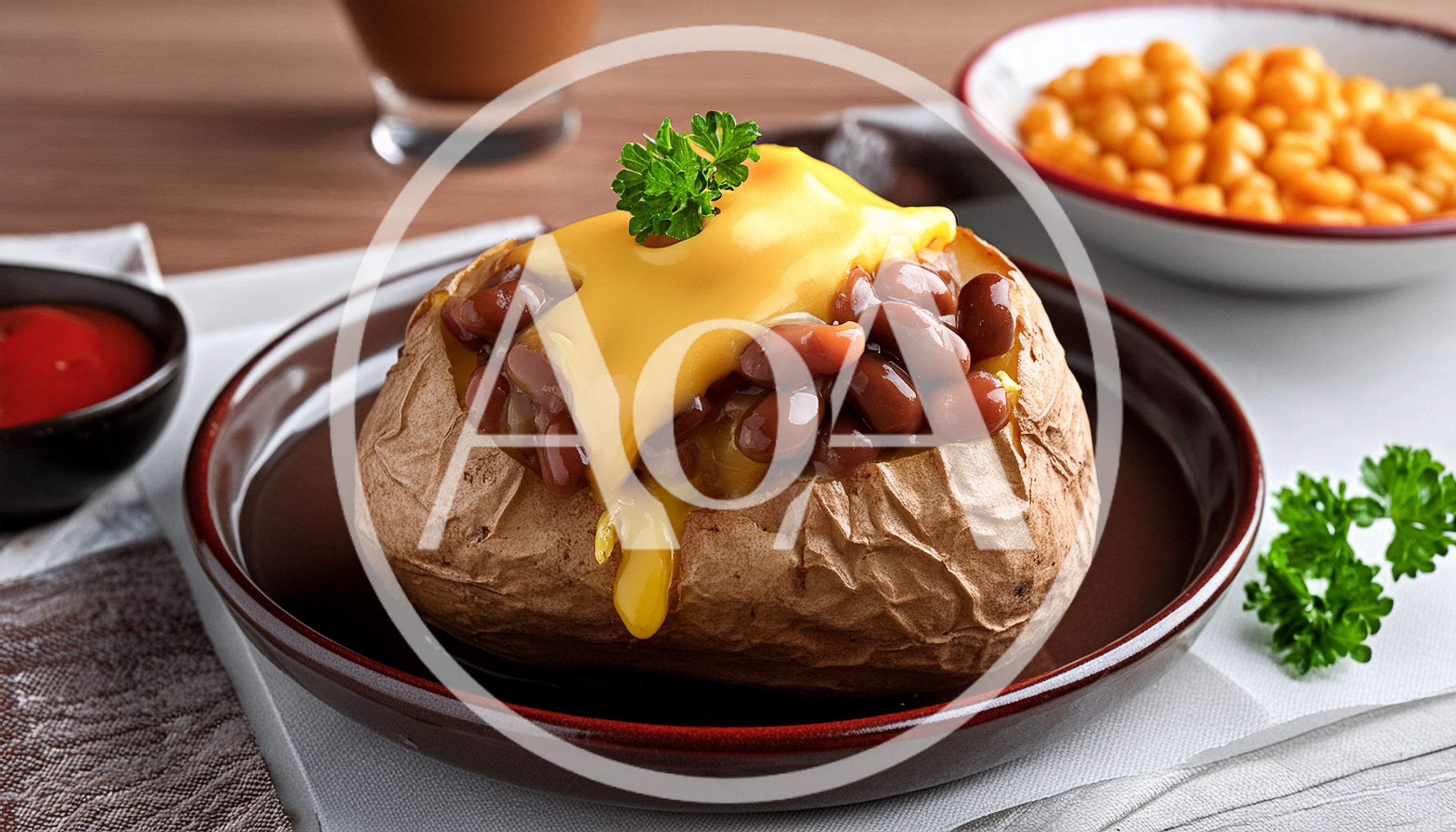 Baked Potato Topped With Beans And Melted Cheese