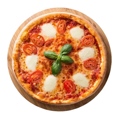 Fresh Margherita Pizza On A Wooden Serving Board