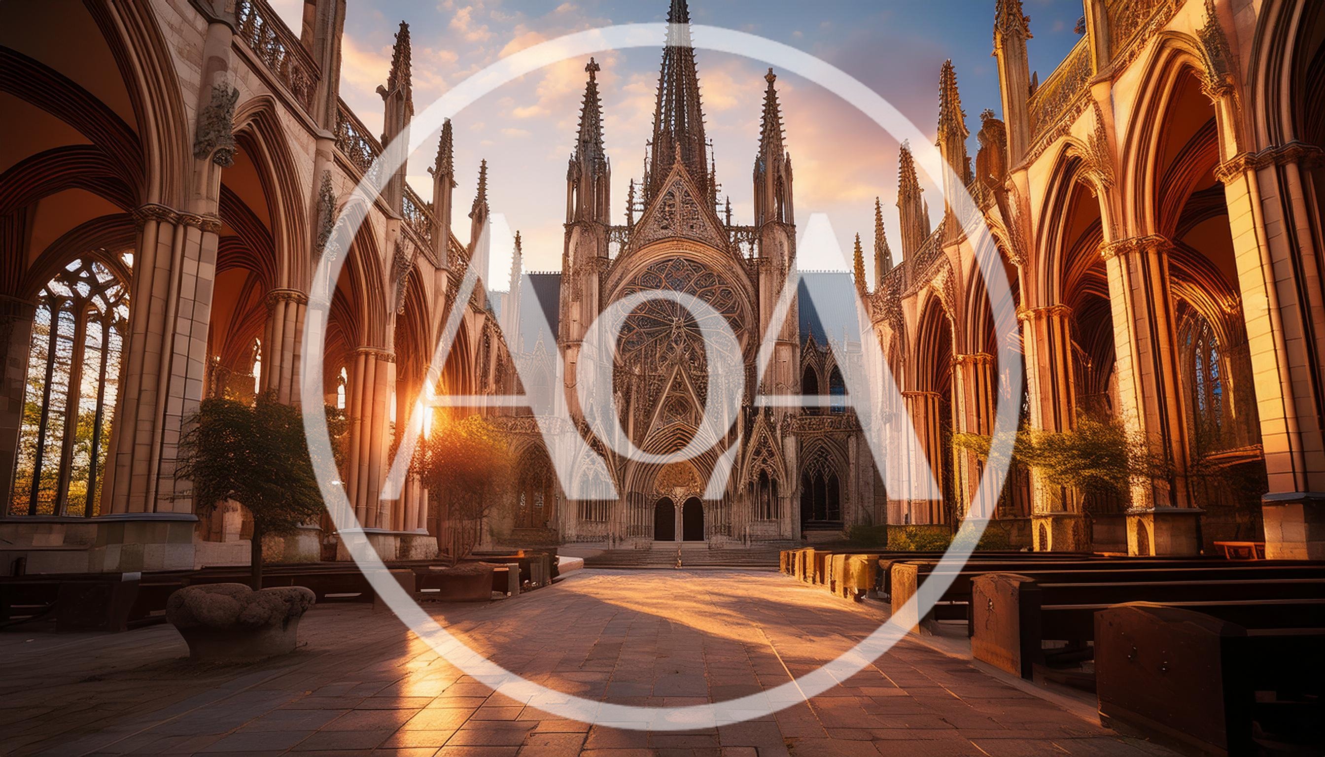 Gothic Cathedral Courtyard At Sunset