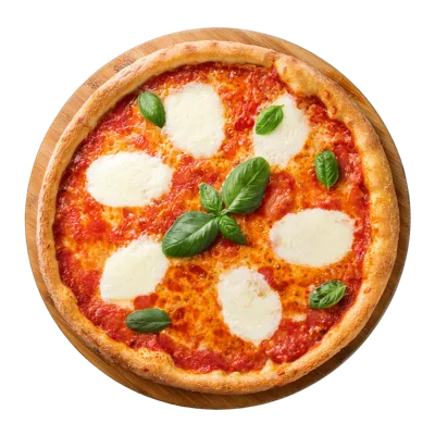 Fresh Margherita Pizza On A Wooden Board