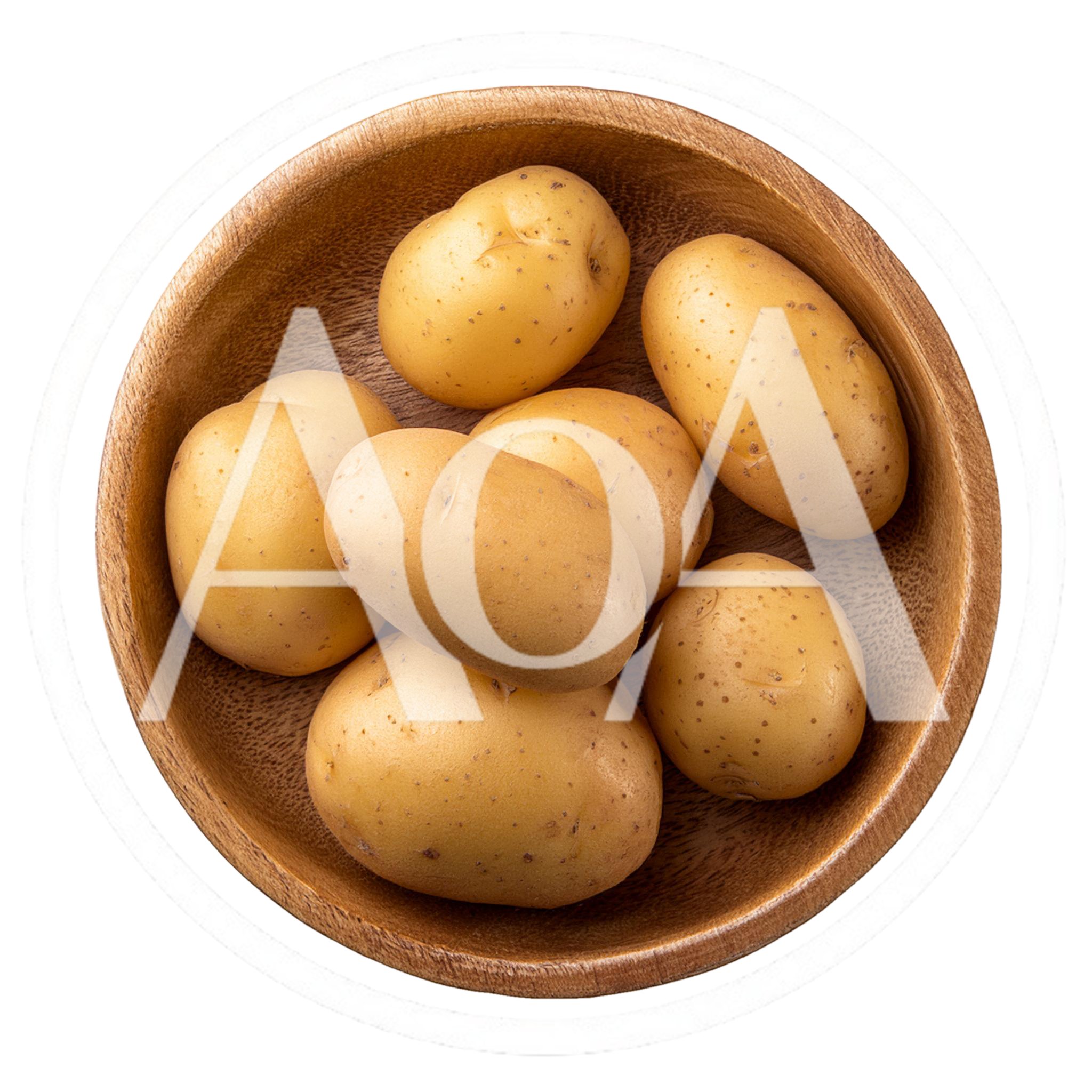 Fresh Raw Potatoes In A Wooden Bowl