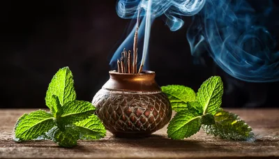 Incense Sticks Burning In A Decorative Copper Pot